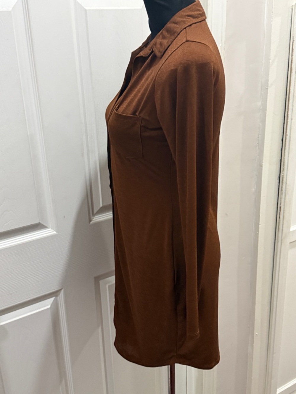 Timing Rust-Brown long sleeve button down dress, Size M - Picture 2 of 6